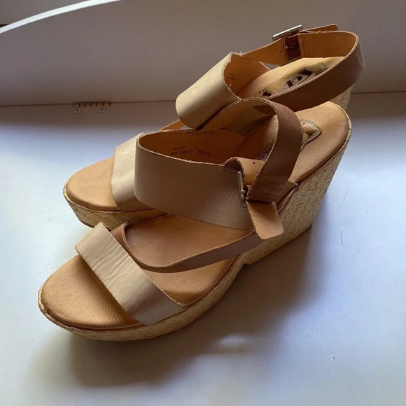 Korks Kork-Ease Leather Wedge Strappy Sandal 10.5 Comfort Jessie Off-white Shoes - Picture 12 of 12